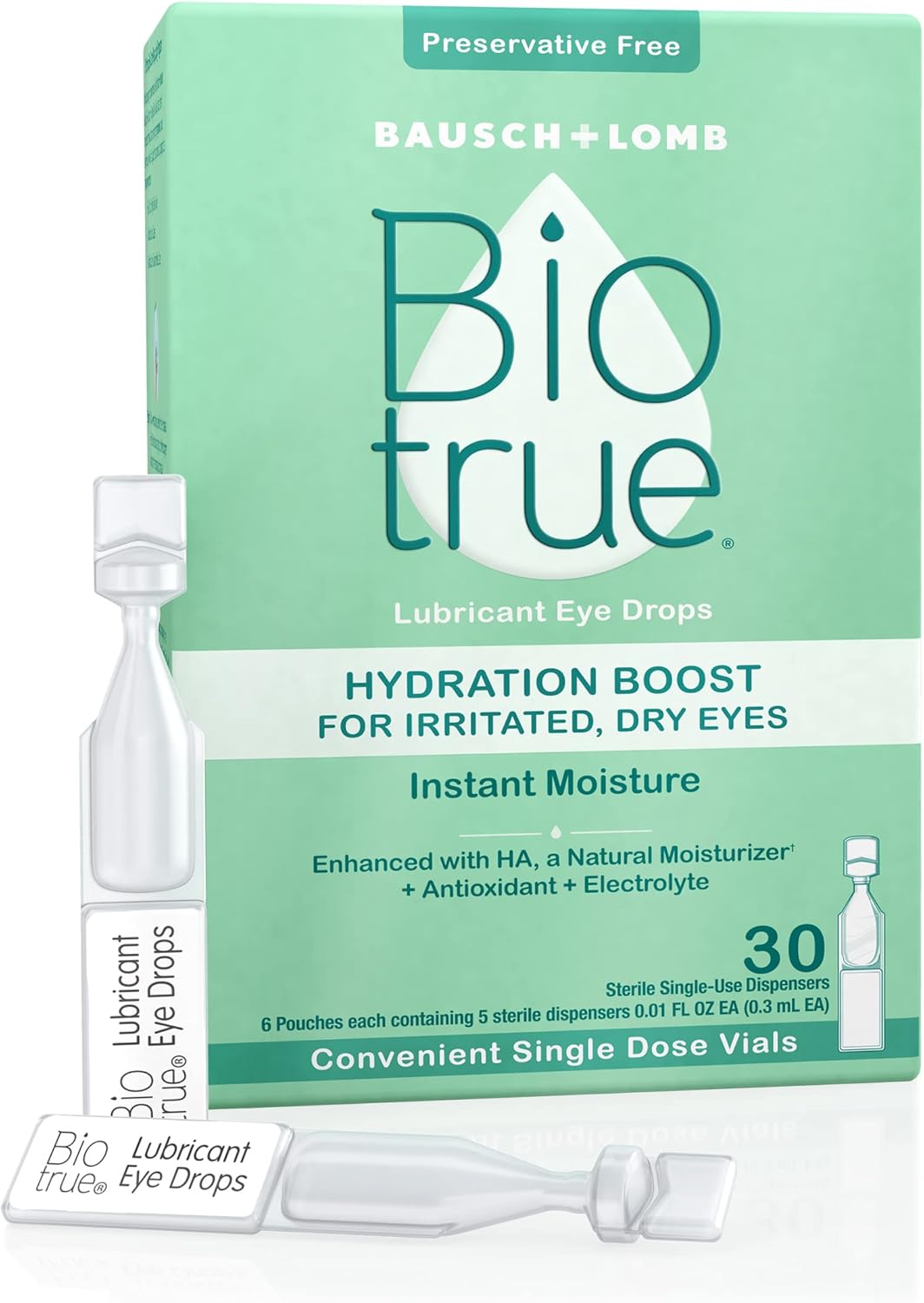 Biotrue Hydration Boost Eye Drops, Preservative Free, Soft Contact Lens Friendly for Irritated and Dry Eyes from Bausch + Lomb, Naturally Inspired, 0.33 FL OZ (10 mL)