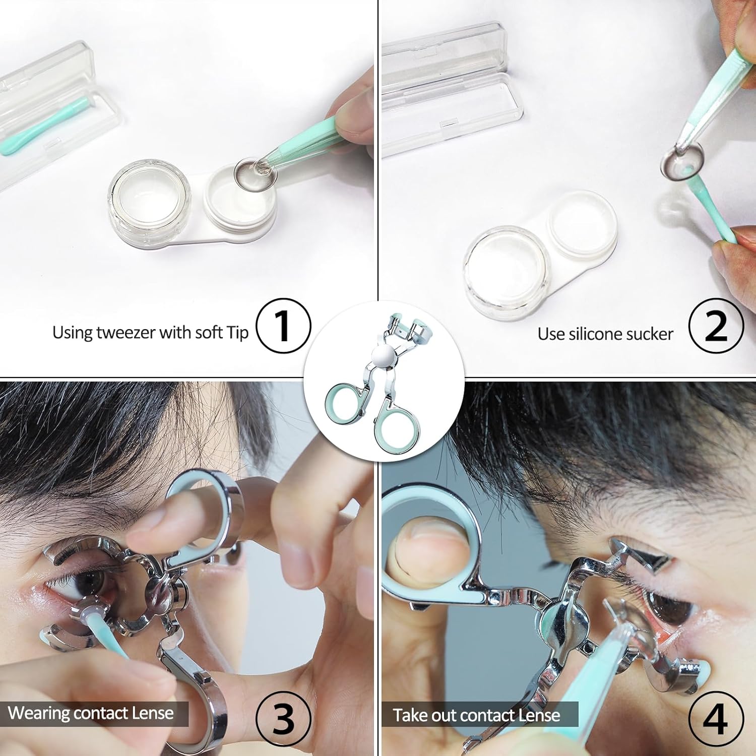 Color Contact Lenses Wearing Aids — Eye Contact Removal Tweezers, Scleral Lens Inserter, Contact Lens Case, Contact Lens Eyelid Wearingtool for Travel