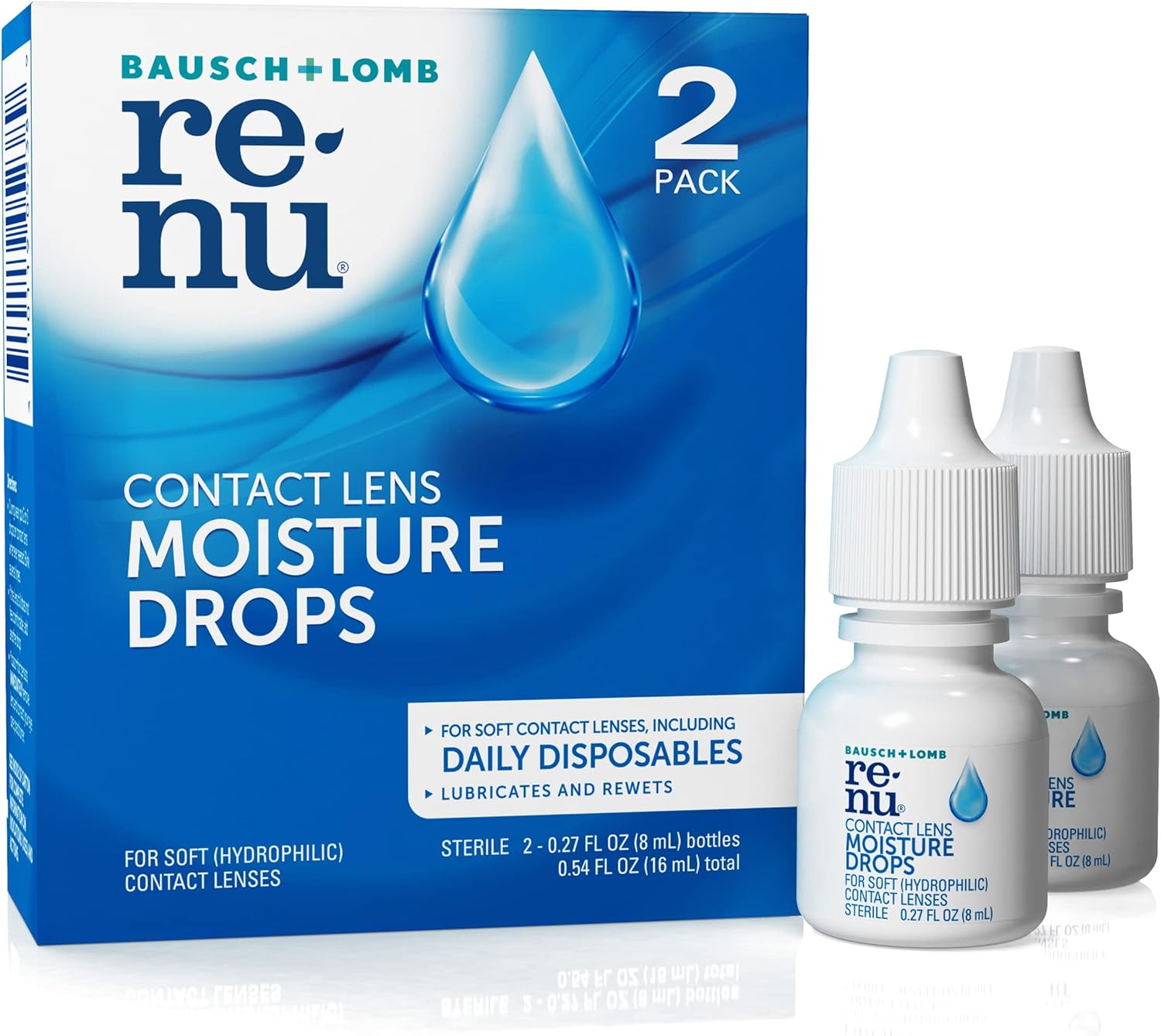 ReNu MultiPlus Lubricating  Rewetting Drops, 0.27 Fl Oz (Pack of 2) (Packaging May Vary)