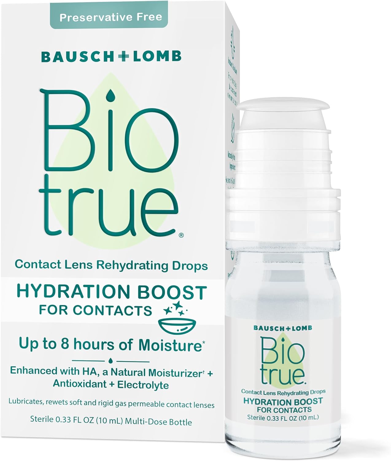 Biotrue Hydration Boost Rehydrating Contact Lens Eye Drops from Bausch + Lomb, Hydrating, Preservative Free, Naturally Inspired, 0.33 FL Oz (10 mL)