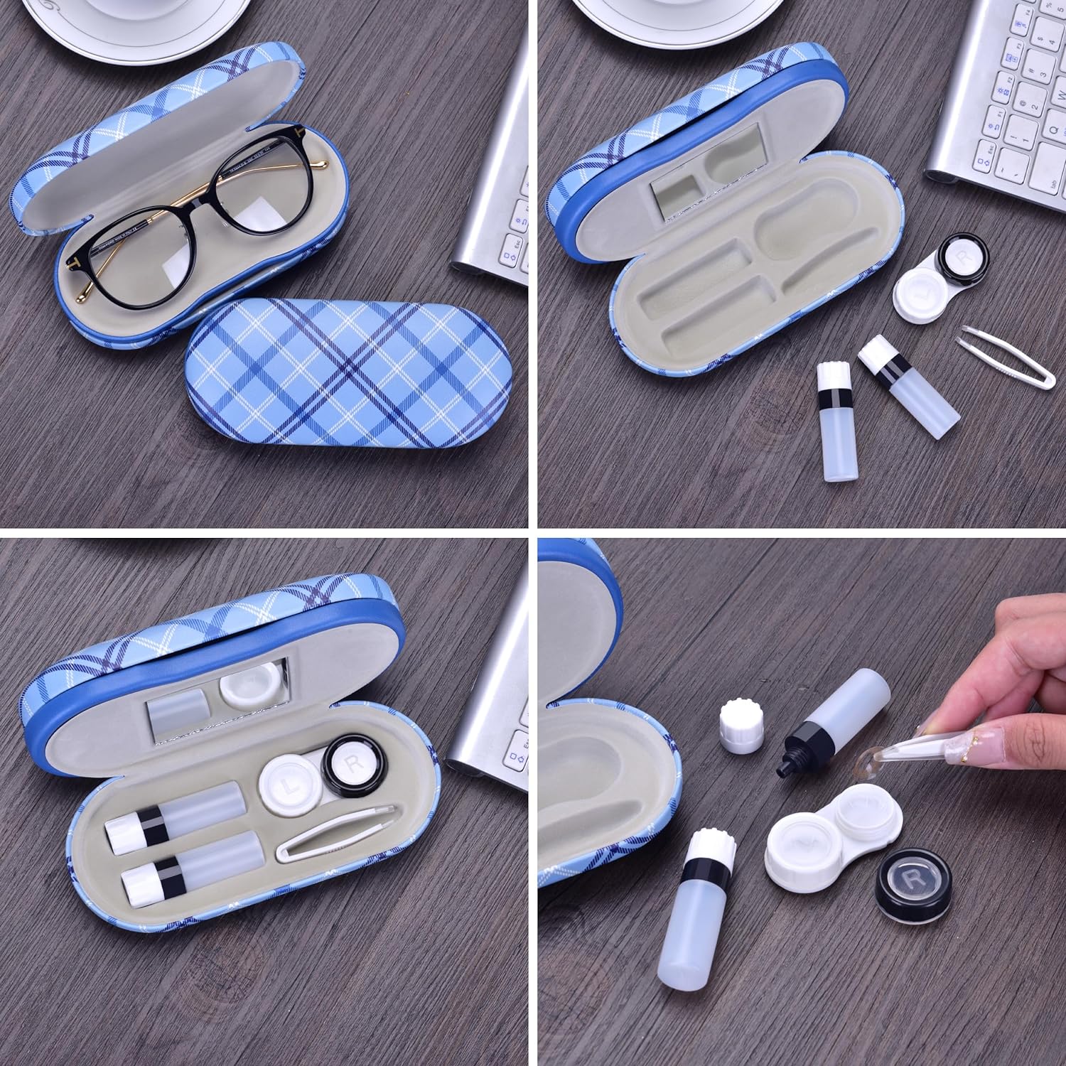 Muf 2 in 1 Double Sided Portable Contact Lens Case and Eyeglasses Case,Dual Use Design with Built-in Mirror,Tweezer and Contact Lens Solution Bottle Included for Travel Kit(Green)