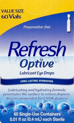 Refresh Optive Lubricant Eye Drops, Preservative-Free, 0.01 Fl Oz Single-Use Containers, 60 Count