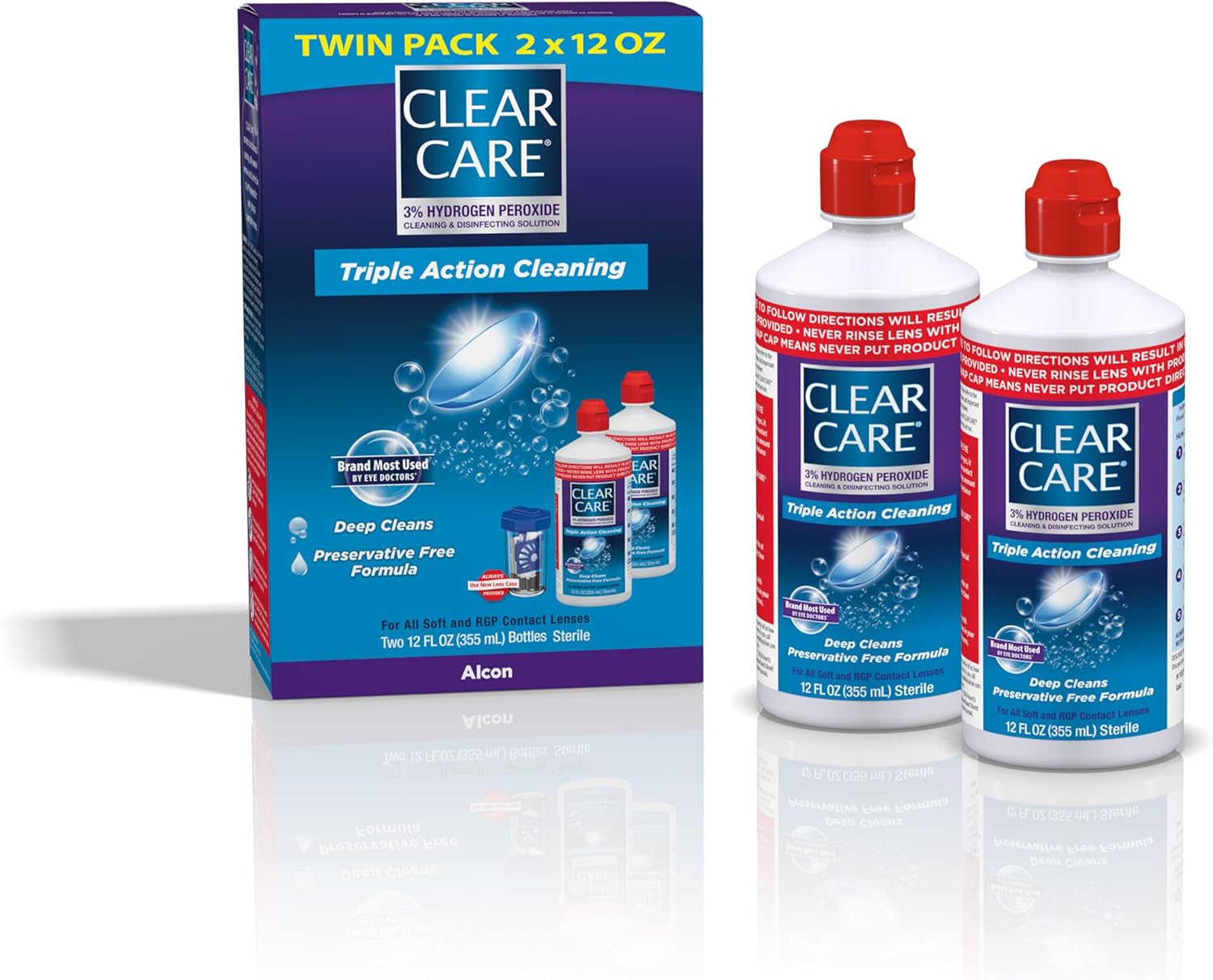 Clear Care Cleaning  Disinfecting Solution with Lens Case, Twin Pack,12 Fl Oz (Pack of 2)