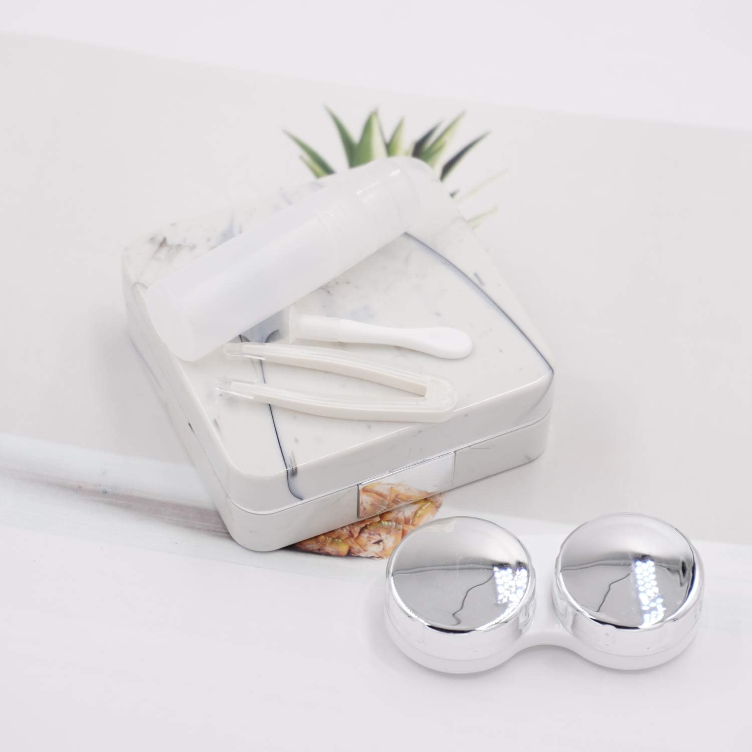 Honbay Fashion Marble Contact Lens Case Portable Contact Lens Box Kit with Mirror (Square) (Rose Gold)