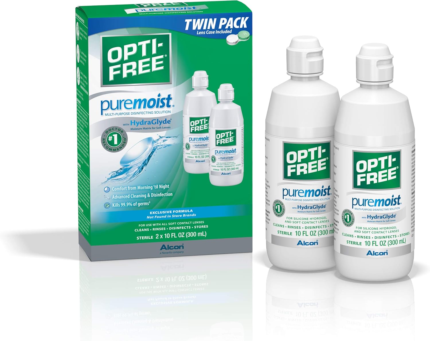 Opti-Free Puremoist Multi-Purpose Disinfecting Solution with Lens Case, 20 Fl Oz (pack of 2)