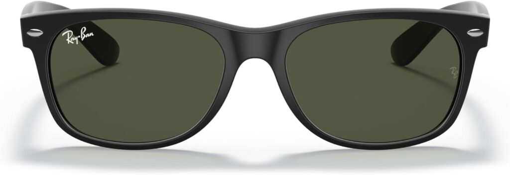 Ray-Ban RB2132 New Wayfarer Square Sunglasses, Rubber Black/G-15 Green, 52 mm