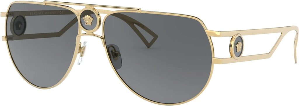 Versace VE 2225 100287 Gold Metal Aviator Sunglasses Grey Lens