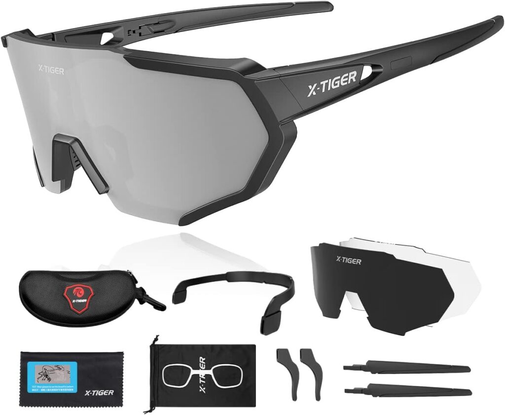 X-TIGER Polarized Sports Sunglasses with 5 Interchangeable Lenses,Mens Womens Cycling Bike Glasses,Baseball Running Fishing